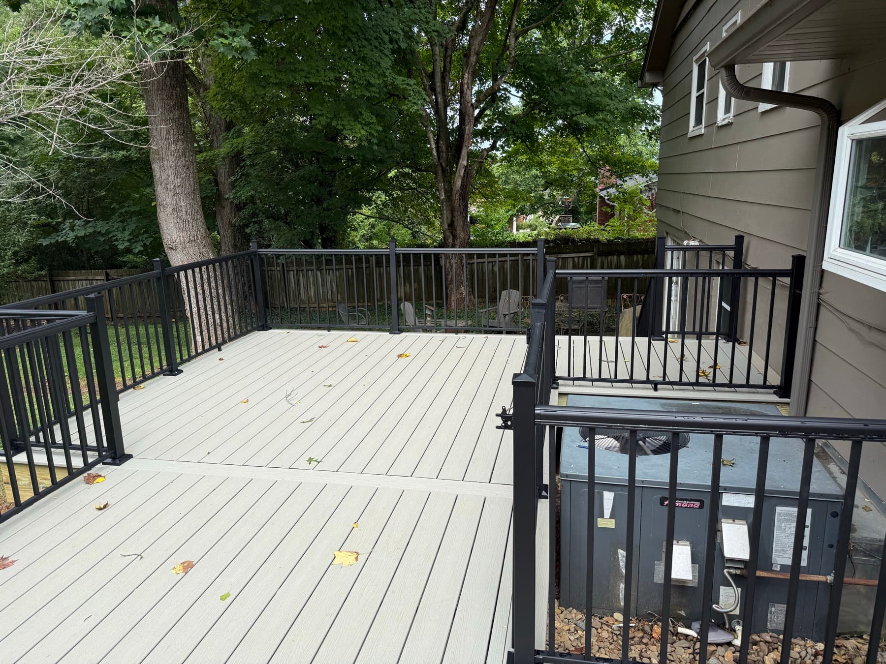 Single-level deck layout viewed from the house