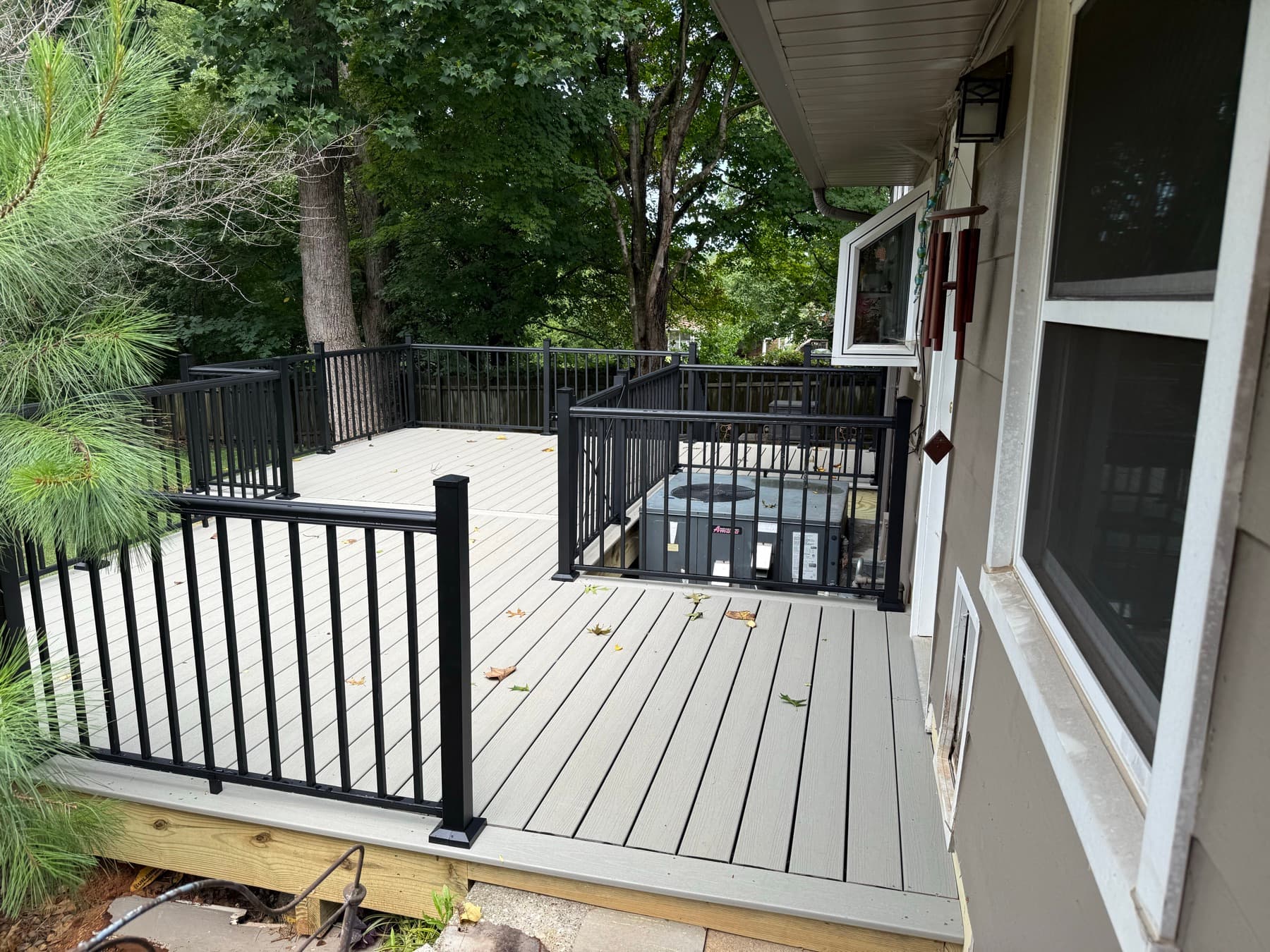 Trex deck surface and railing viewed from the house