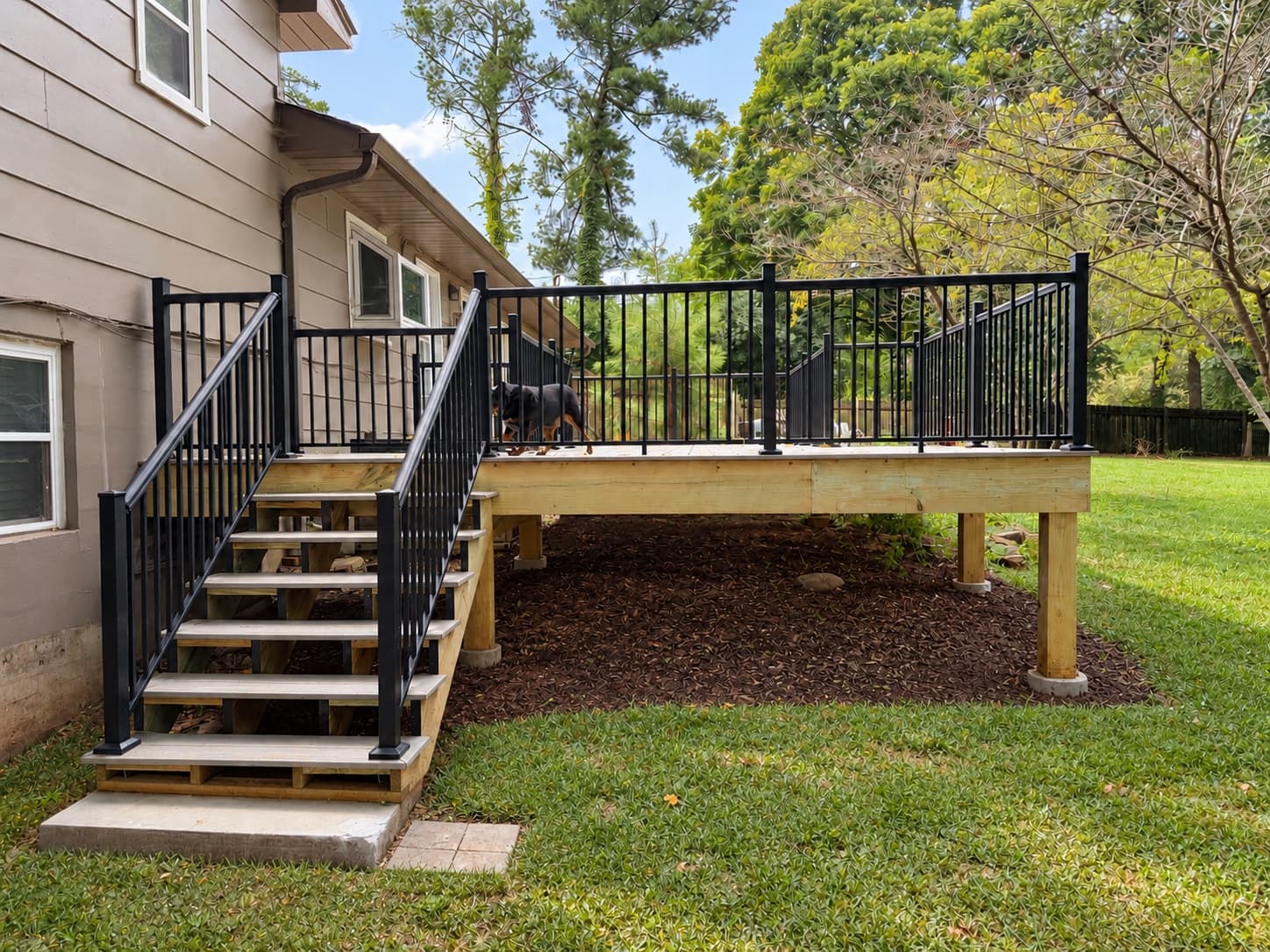 Completed deck stairs and aluminum railing at the Tellico Village project